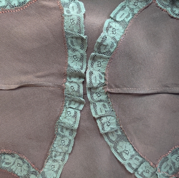 Vintage 1930-40s Vintage Bias Cut Silk/Lace Slip Dress  Brown/Sage Green Lace - Picture 12 of 13